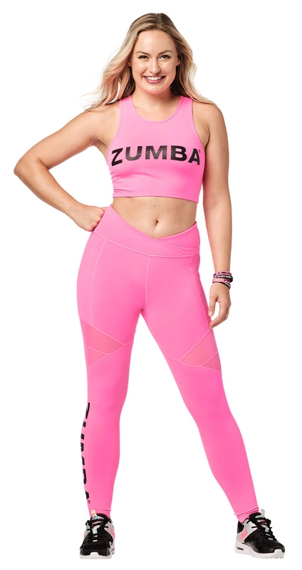 Legginsy damskie sportowe różowe z siateczką Zumba Bright Bold